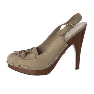 Vintage Gucci Bamboo Accent Suede Slingback Pumps